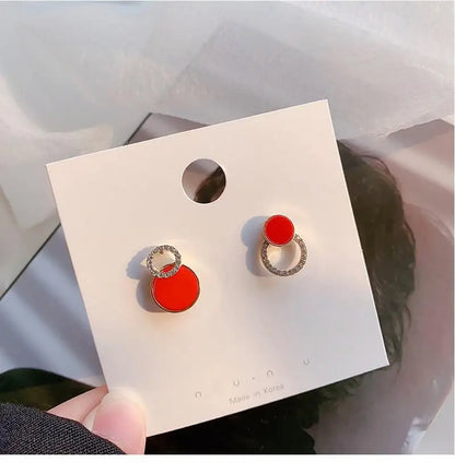 Boucles d'oreilles rondes en argent S925, strass assortis avec tout, simples, goutte d'eau noire,