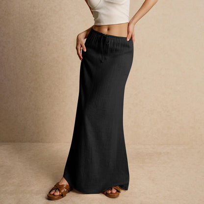 Jupe longue d'été pour femmes, cordon de serrage, taille basse, ligne A, jupe décontractée, taille haute élastique, moulante, longue, jupes pour femmes