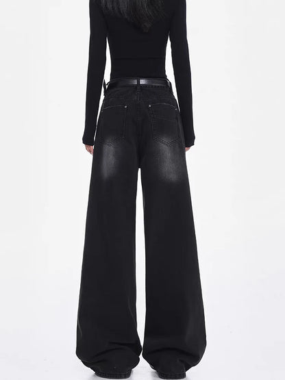 Jean noir à jambes larges pour femmes, tenue quotidienne, pantalon Vintage, bas Cool pour filles, pantalon Baggy taille haute, été