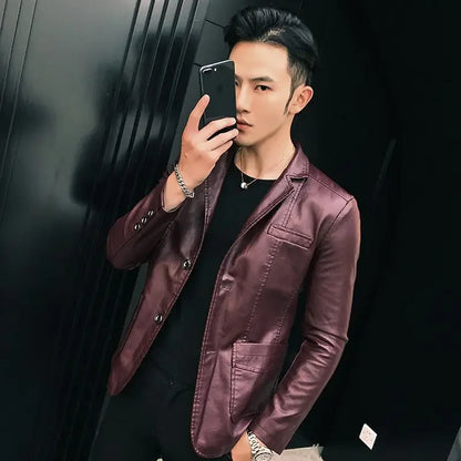 Blouson en Cuir Fin pour Homme, Coupe Slim, Beau Vintage, Vêtements Décontractés, Originaux, Printemps Automne