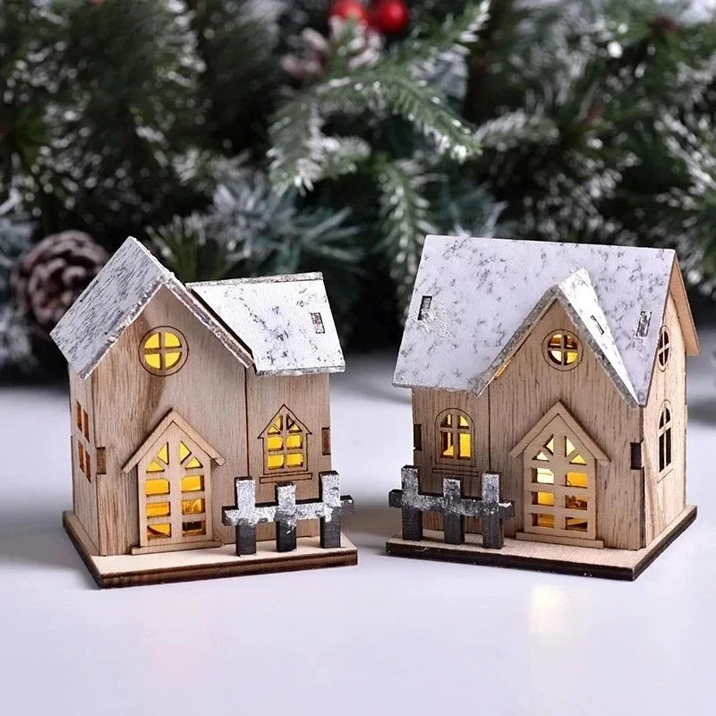 Lumière LED de noël maison en bois cabine lumineuse décorations de joyeux noël pour la maison bricolage ornements d'arbre de noël cadeaux pour enfants nouvel an