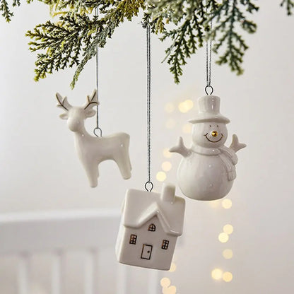 Pendentif de maison en céramique évidée, maison de neige, breloques d'arbre de Noël, décoration de bonne année, cadeaux