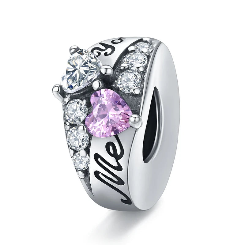 BISAER 925 en argent Sterling coeur série breloque perle coloré Zircon pendentif ajustement famille fête des mères anniversaire Bracelet bijoux à bricoler soi-même