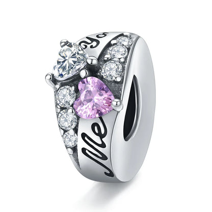 BISAER 925 en argent Sterling coeur série breloque perle coloré Zircon pendentif ajustement famille fête des mères anniversaire Bracelet bijoux à bricoler soi-même