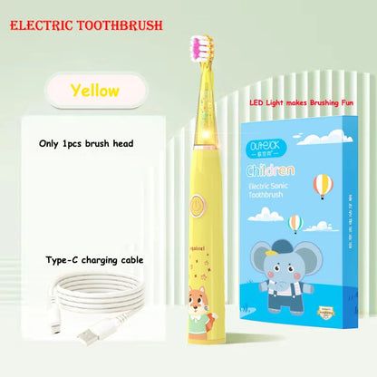 Brosse à dents électrique sonique pour enfants, dessin animé avec lumière LED colorée, étanche IPX7, nettoyage total des dents, brosse à dents de soin Rechargeable
