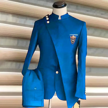 Costume européen et américain pour hommes, grande taille, col montant et col incliné, robe d'affaires, Banquet, Cocktail, robe d'hébergement, ensemble deux pièces