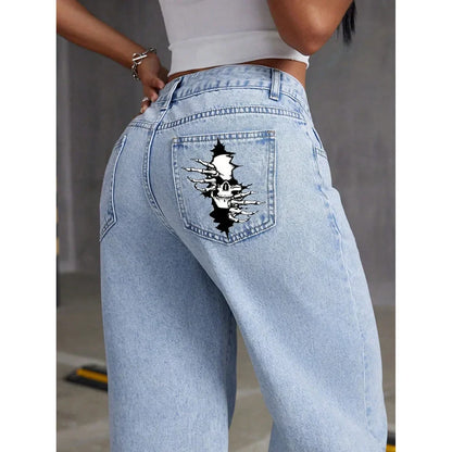 Jean droit ample taille haute, jambes larges, vêtements pour femmes, pantalon en Denim drapé, pantalon Long à la mode, Style rétro