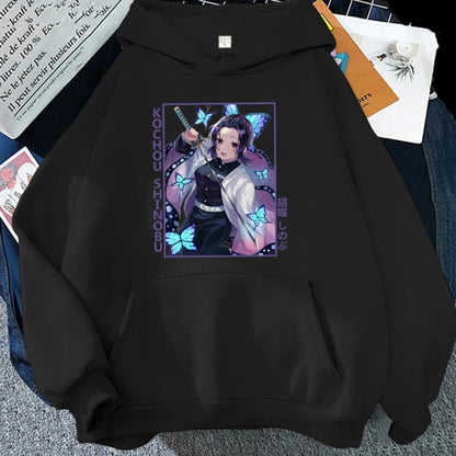 Nouveau Anime Kochou Shinobu imprimé sweat à capuche automne hiver femmes hommes Harajuku sweat à capuche polaire ample décontracté sweats à capuche