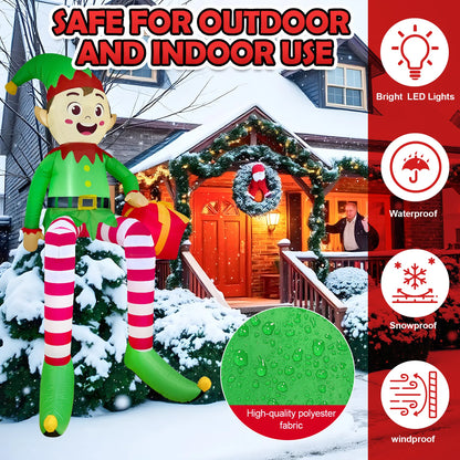 Elfe de Noël Assis Gonflable avec Lumières LED, Décorations Extérieures Gonflables, Décorations de Cour, 8 Pieds