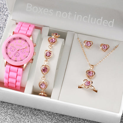Ensemble de montres à quartz avec bracelet en silicone pour femme,  sans boîte, 5 pièces, 6 pièces