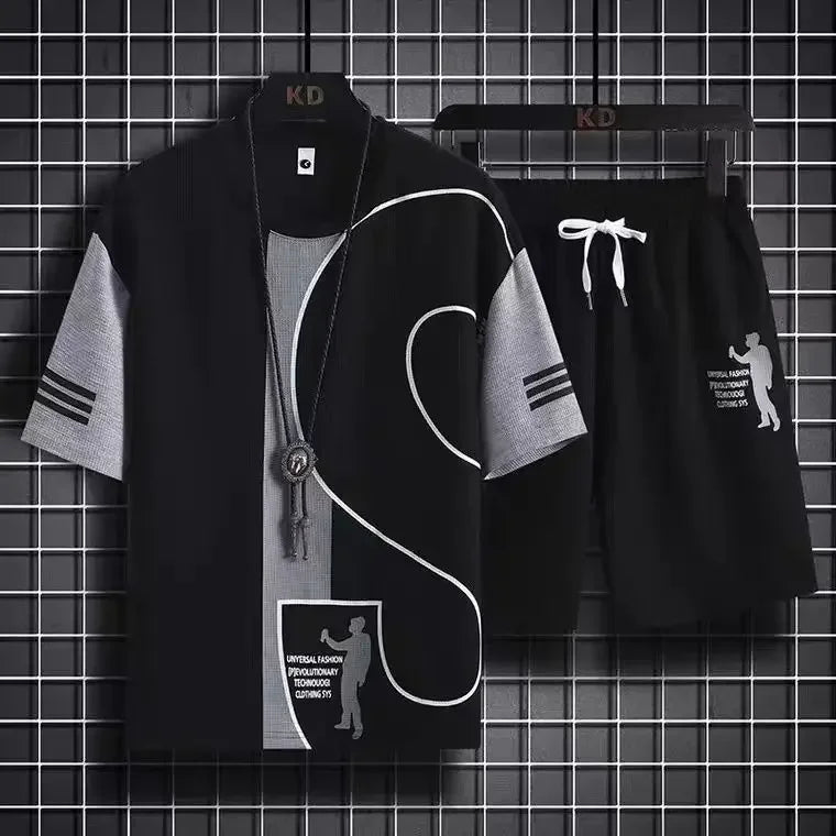 Ensemble de T-shirt et Short de dehors pour Homme, Vêtement de Travail Imprimé, Gaufré, Tenue 2 Pièces, Coupe Régulière Basique