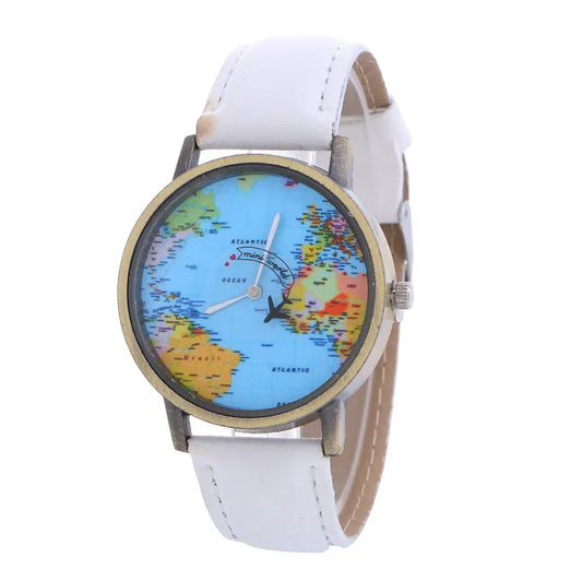 Montre à Quartz de mode  unisexe carte avion voyage autour du monde
