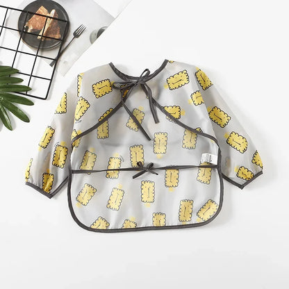 Bavoir imperméable à manches longues pour bébés, bandana coloré de dessin animé mignon, tablier de dessin pour enfants, bavoir d'auto-alimentation pour bébé