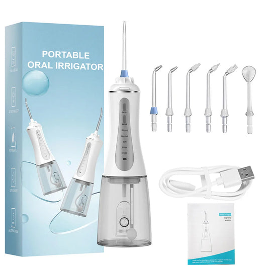 Irrigateur buccal portable, hydropulseur, aste, jet d'eau dentaire pour les dents, précieux, étanche, nettoyeur de dents, 6 embouts, 5 modes, 350ml