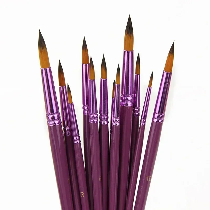 12 pièces/lot pinceau à cheveux en Nylon différentes tailles artiste pinceaux de peinture à l'huile Fine aquarelle Gouache école dessin fournitures d'art