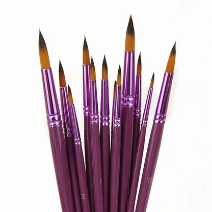 12 pièces/lot pinceau à cheveux en Nylon différentes tailles artiste pinceaux de peinture à l'huile Fine aquarelle Gouache école dessin fournitures d'art