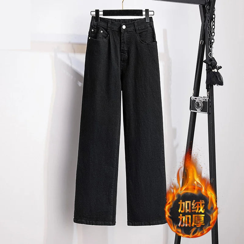 Femme Jeans Casual FJWashed Denim Straight Pants Femme Smile At Vintage Jeans XL-7XL Oversize Automne Hiver