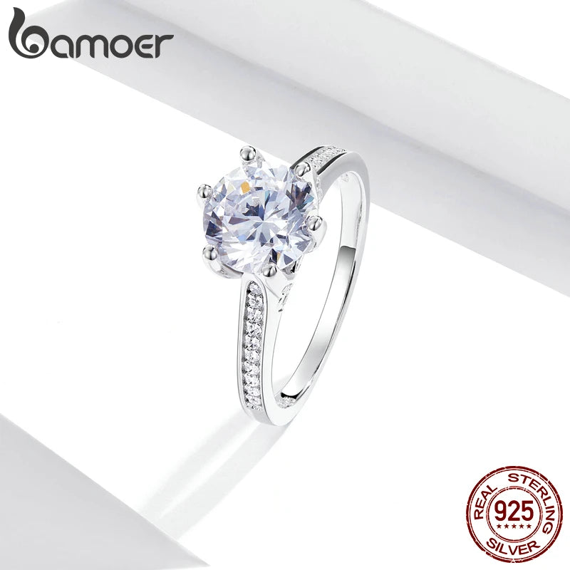 BAMOER 3CT 925 bague de fiançailles en argent Sterling coupe ronde zircon cubique amour pour toujours bande pour les femmes de mariage SCR342