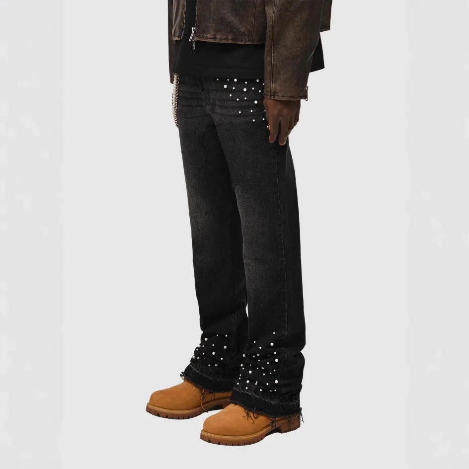 Fourrure saisons nouvelle mode hommes jean pantalon Style américain et européen haute rue élastique plissé Denim pantalon mâle vêtements