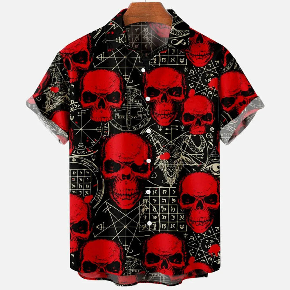 Chemise hawaïenne à manches courtes pour hommes, vêtements amples et respirants, imprimé diable horreur en 3d, été, 2024