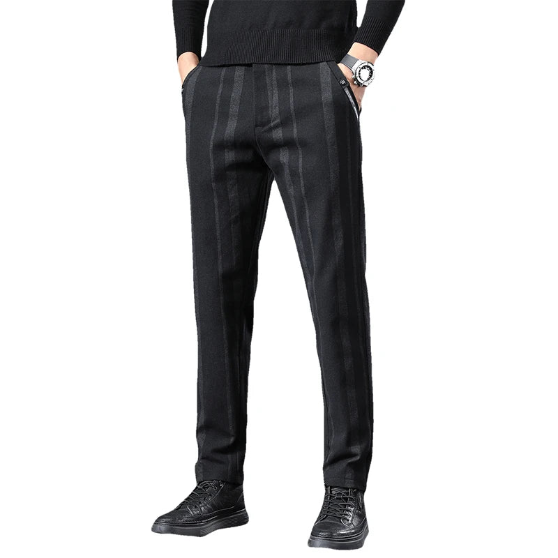 Pantalon décontracté à rayures verticales pour hommes, pantalon décontracté, gris, bleu, noir, nouveau, printemps, automne