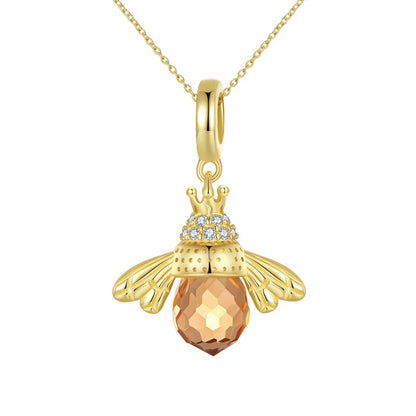 BAMOER 925 en argent Sterling belle abeille Orange insecte pendentif collier pour les femmes 14K plaqué or