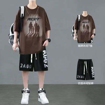 Short hommes costume été Joggers ensemble mode coréenne graphique T-shirt multi-poches Cargo pantalon 2 pièces ensemble hommes survêtements 2025 nouveau