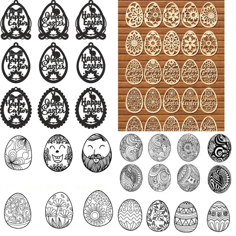 40 oeufs de panier de lapin de pâques, fichiers de dessin vectoriel 2D pour découpé au Laser DXF CDR Fomats, modèles d'ornements Cricut, décoration