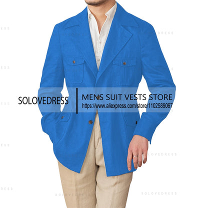 Veste en lin simple boutonnage col à revers coupe ajustée lin costumes pour hommes veste d'été Blazer (juste une veste)