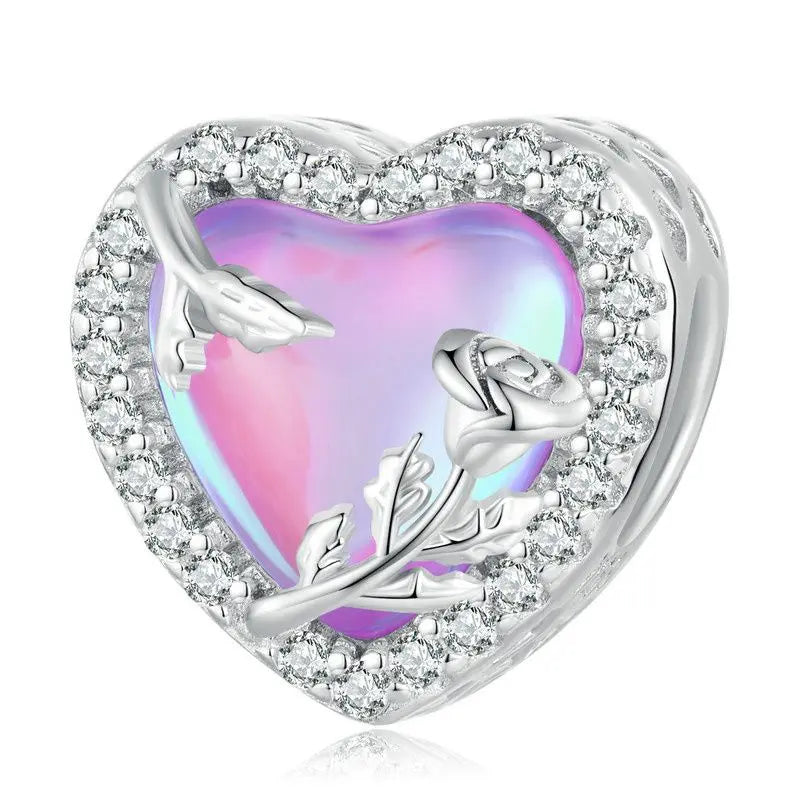 100% argent Sterling 925 véritable 10 couleurs breloque coeurs radieux en cristal pour Bracelet