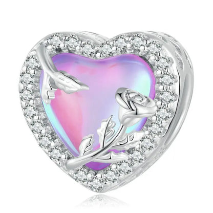 100% argent Sterling 925 véritable 10 couleurs breloque coeurs radieux en cristal pour Bracelet