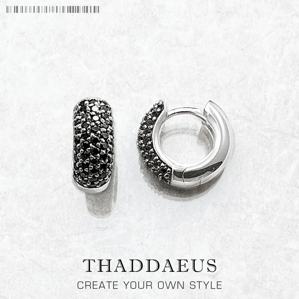 Boucles d'oreilles créoles noires à charnière, bijoux fins Vintage européens pour femmes et hommes, cadeau d'hiver en argent Sterling 925 véritable