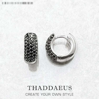 Boucles d'oreilles créoles noires à charnière, bijoux fins Vintage européens pour femmes et hommes, cadeau d'hiver en argent Sterling 925 véritable