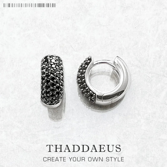 Boucles d'oreilles créoles noires à charnière, bijoux fins Vintage européens pour femmes et hommes, cadeau d'hiver en argent Sterling 925 véritable