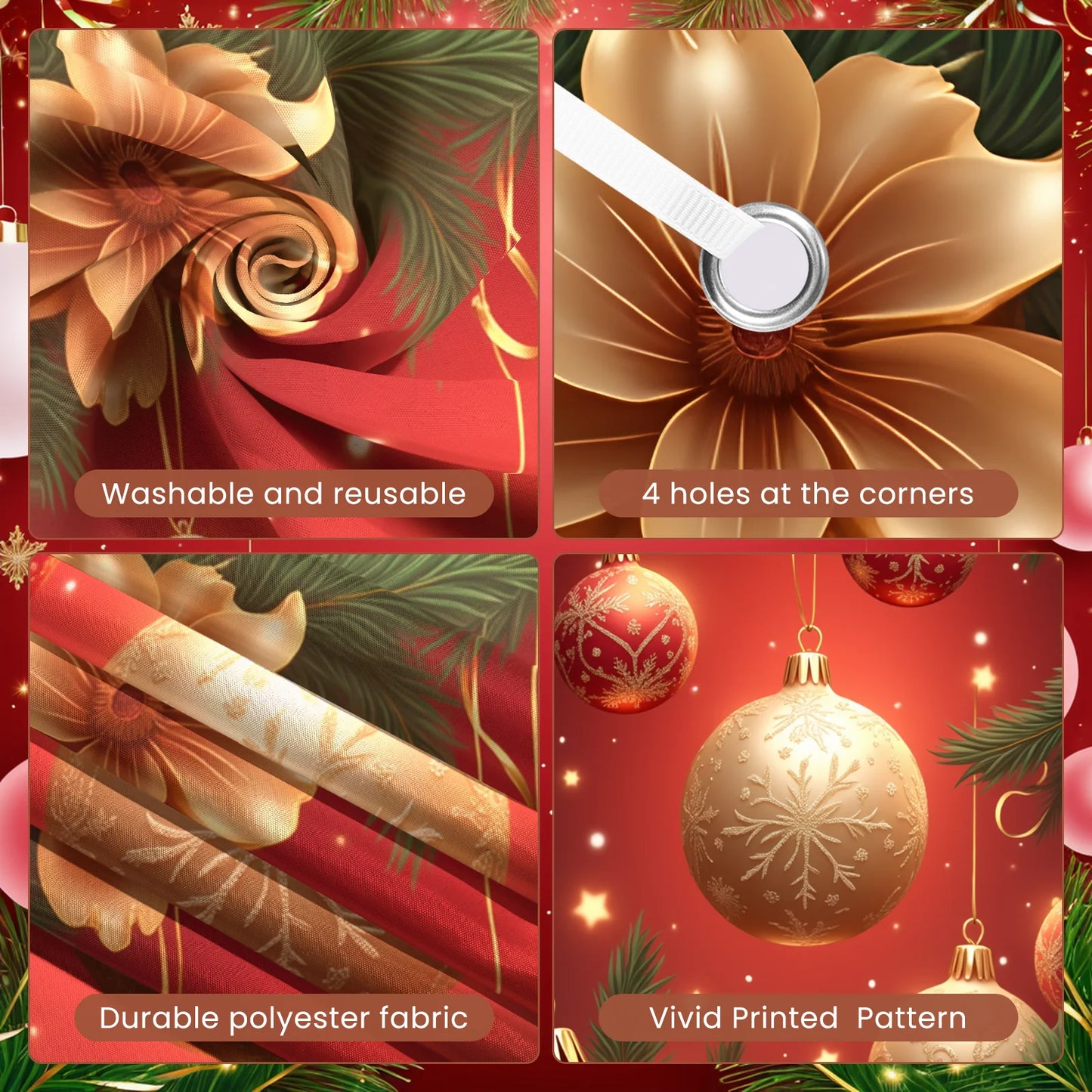 Bannière de Noël Ornements rouges Décoration de vacances Motif de flocon de neige Festivités d'hiver pour la décoration de la maison Célébration de vacances I