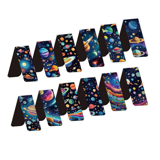Marque-pages magnétiques sur le thème Space & Planet, 12 pièces, marqueurs de pages en papier durables pour étudiants, enseignants et usage quotidien