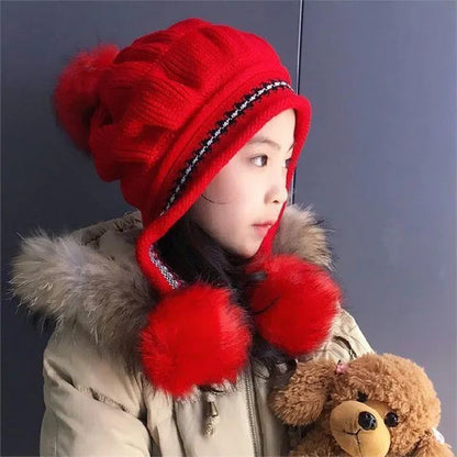 3-10 ans chapeau d'hiver nouveau épais chaud filles chapeau chaud tricoté enfants chapeaux oreille Protection chaude bébé chapeaux bonnets Bonnet