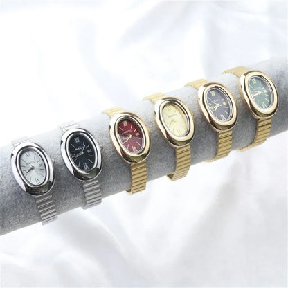 Belles montres ovales pour femmes et filles, bracelet Simple en cuir et acier inoxydable, nouvelle collection 2025