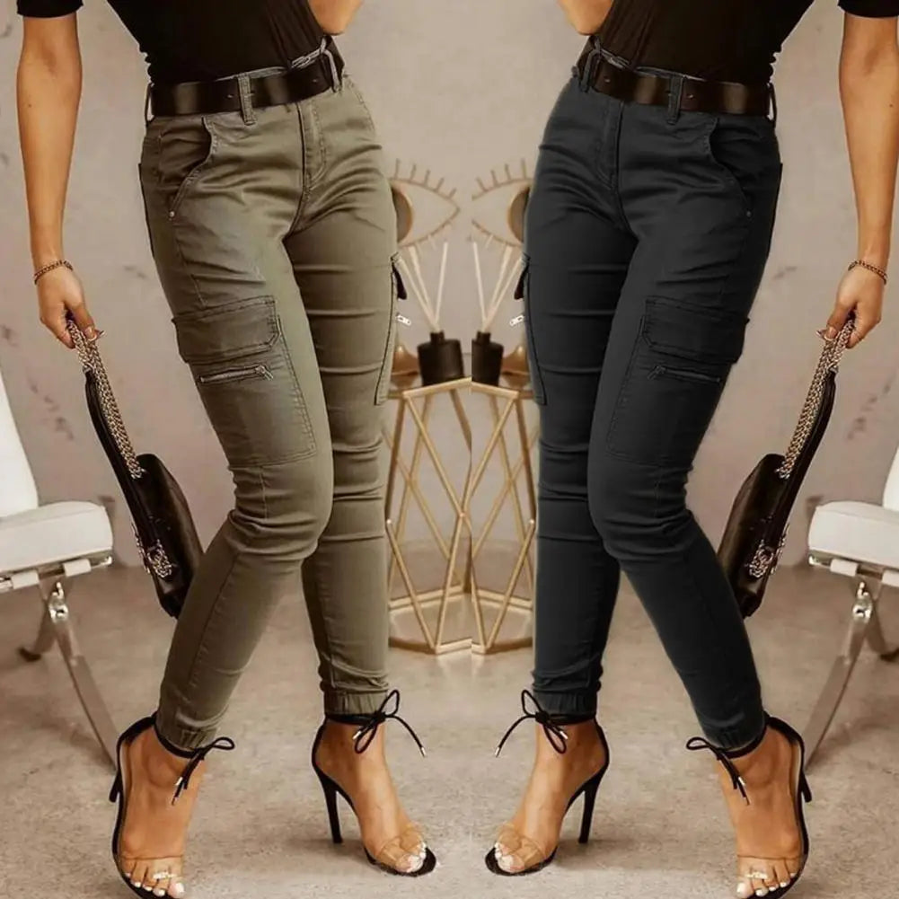 Pantalon crayon coupe slim pour femme, pantalon de survêtement monochrome, fermeture éclair, poches, bouton, bureau, femme, automne, hiver, salopette FJM