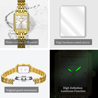 OLEVS-Montre à Quartz de Luxe pour Femme, Cadran Carré, Acier Inoxydable, Étanche, Qualité Supérieure,