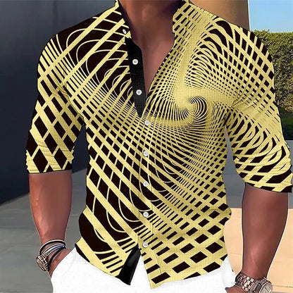 Chemise à boutons à motif géométrique pour hommes, manches longues, mode rue, extérieur, décontracté, quotidien, été, printemps et automne, col montant imprimé