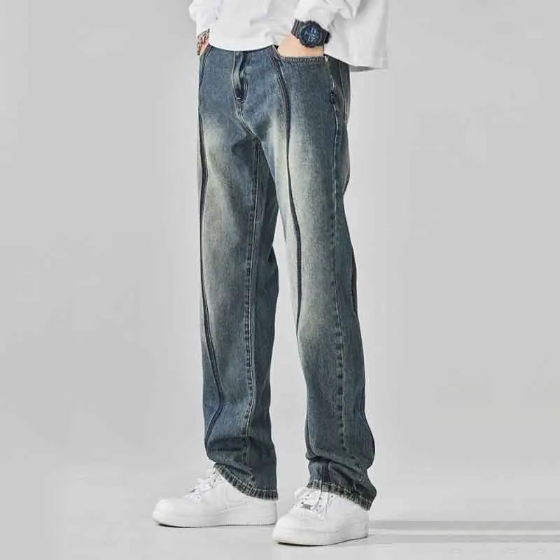 DistMurcia-Jean Vintage à Jambes Larges et Droites pour Homme, Vêtement Polyvalent, Style Américain, Été