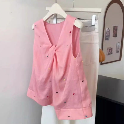 Coréen rose amour croix Kink gilet chemise Dopamine Design Niche haut 2025 femmes été