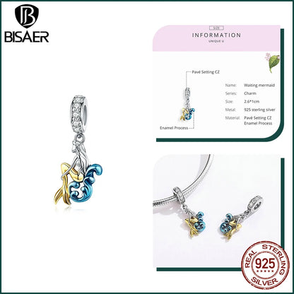 BISAER 925 argent Sterling rose bleu verre pendentif nœud perles plaqué platine pour collier et Bracelet