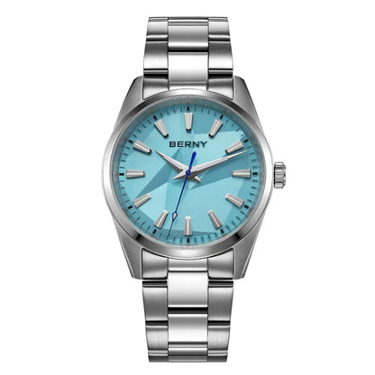 BERNY Quartz femmes montre cadran stéréo 39mm montre 100m étanche 316L acier inoxydable saphir AR lentille enduit