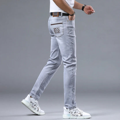 Jeans pour Homme, Pantalon Décontracté, Simple, Slim, Petits Pieds, Tendance, artificiel astique, Polyvalent, Haut de Gamme, Gris Clair, Nouvelle Collection Printemps et Été 2024