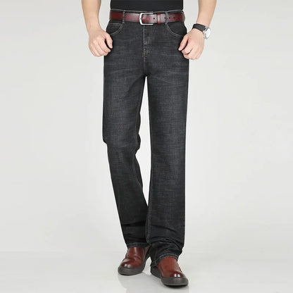 Jean d'été noir 117CM Extra Long grand hommes droit mince étiré taille haute homme Denim pantalon grande taille 42 44 grand pantalon