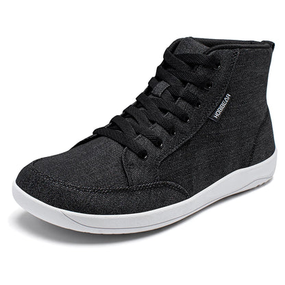 HOBIBEAR chaussures mi-hautes pieds nus unisexe boîte à bout large baskets en toile zéro goutte à lacets chaussures de marche en plein air