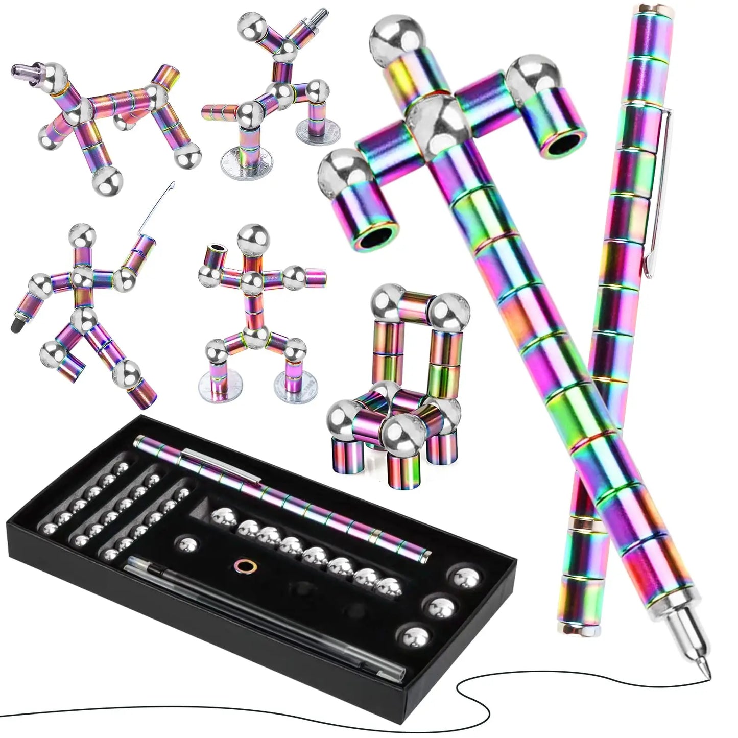 Stylo Fidget de décompression magnétique, stylo à bille en métal multifonctionnel avec boules magnétiques colorées, cadeau Gadget Cool pour les enfants
