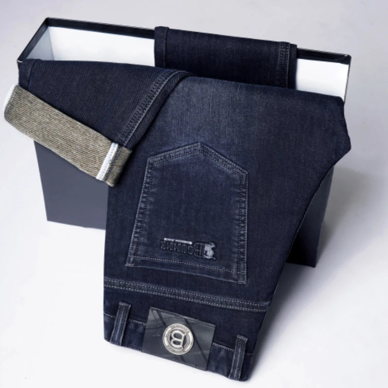 Jean Slim à jambes droites pour hommes, de haute qualité, léger, décontracté, mode, amincissant, Style confortable, automne hiver
